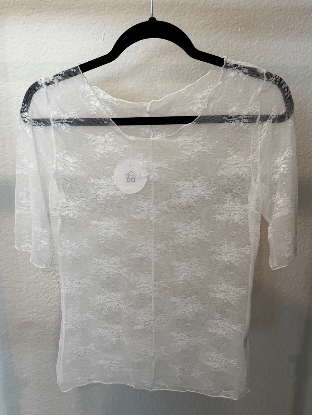 Sheer White Lace Short Sleeve Top Size Large